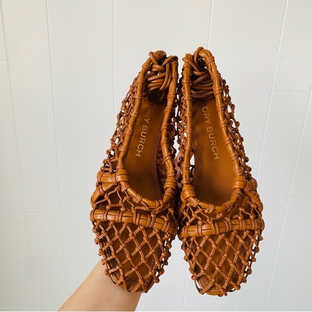 Tory Burch Brown Woven Lace-Up Flat - Picture 3 of 5